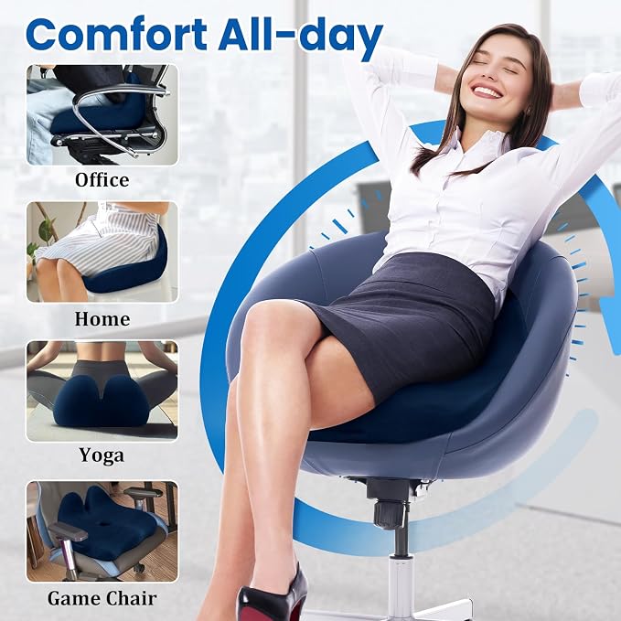 CushZone Extra Large Seat Cushion, Sciatica Support for Office Chair, Blue | Ergonomic Office Chair Cushion for Hip & Tailbone Pain Relief, Memory Foam Cushion for Car, Long Trip, Desk Chair, Lab - Image 6