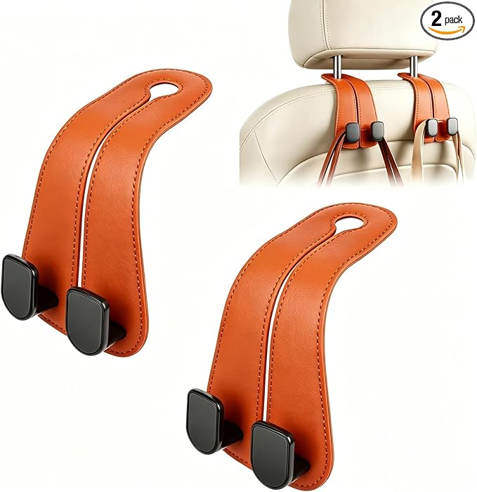 2 Pack Car Seat Hooks, Leather Car Seat Back Hanger for Purses & Bags | Anti-Drop Design, Holds Up to 50 lbs, Car Backseat Organizer, Car Storage Accessories by Unknown