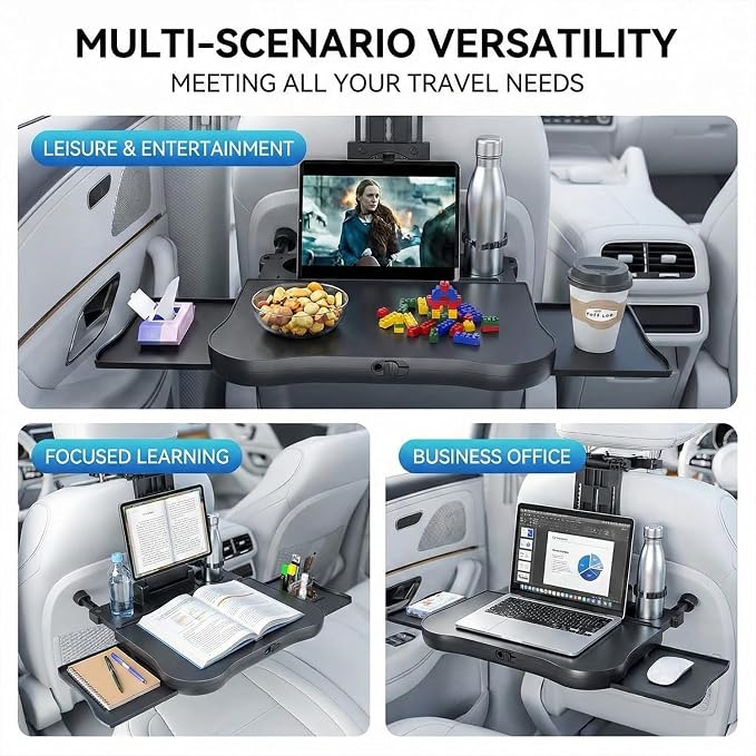 Car Back Seat Tray Table with Expandable Tray - 2-Sided Car Desk for Kids & Adults, Extra Wide & Sturdy Headrest Mount with Non-Slip Pad, Tablet/Laptop Holder for Road Trip, Eating, Working, Gaming - Image 5