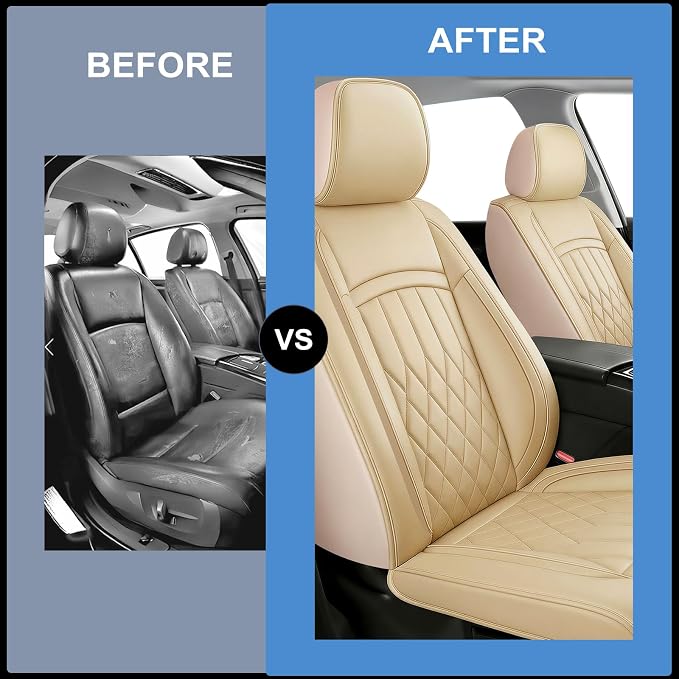 Fit for RAV4 Seat Covers Compatible with Toyota RAV 4 2007-2025 2026 - Waterproof Breathable Leather Automotive Seat Cushions Protector,Airbag Compatible,Full Set 5 Seats(Beige) - Image 6