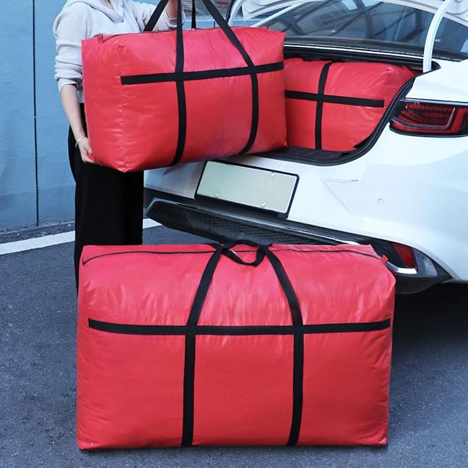 Extra-large Tarp Storage Bag (Red, 45Gal/170L) | Double Zipper, Moisture Resistant and Dustproof, Lightweight Foldable for Moving, Travel, Camping, and Seasonal Organization - Image 2