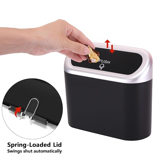 Ginsco Mini Car Trash Can with Lid, Small Car Garbage Can, Cute Leakproof ABS Car Trash Bin, Car Accessories for Interior, Garbage Bin for Car, Home, Office with 60pcs Trash Bags Black/Silver - Image 6