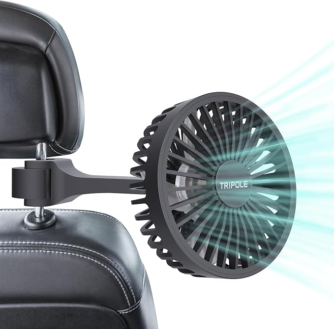 TriPole Car Fan for Rear Seat USB Powered Powerful 3 Speed 5V Fans | Adjustable Clip, Small Car Cooling Fan for Vehicles SUV RV by TriPole
