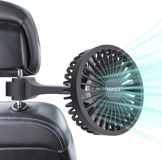 TriPole Car Fan for Rear Seat USB Powered Powerful 3 Speed 5V Fans | Adjustable Clip, Small Car Cooling Fan for Vehicles SUV RV by TriPole