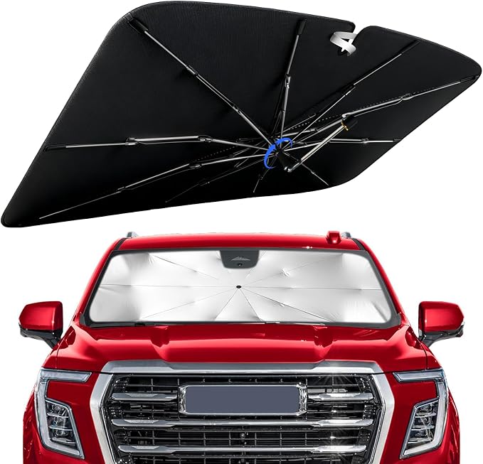 Windshield Sun Shade for GMC Yukon 2021-2026 with 360° Rotating Shaft | Custom Fit Umbrella Sunshade for UV Blocking, Interior Heat Protection, Easy Storage, UPF 50+ Cool Windshield Cover by Lonyaqui