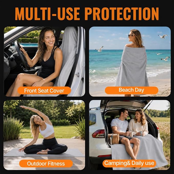 AUTOYOUTH Front Car Seat Protector, Post-Workout Gym Sweat Towel Cover | Sweatproof Breathable Gray Front Car Seat Protector For The Gym Non-Slip Universal Fit For Cars & SUVs Machine Washable - Image 6