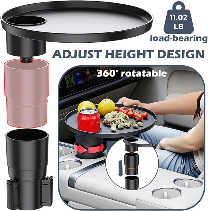 Car Tray, Height-Adjustable Car Food Tray & Cup Holder Table, 360° Rotating Car Desk for Laptop, Steering Wheel Tray, Car Accessories Universal for Most Vehicles - Image 4