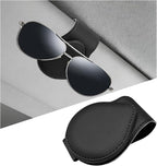 Magnetic Sunglass Holder for Car Visor, Leather Vehicle Sunglass Hanger Clamp Card Holder with Magnet, Universal Eyeglass Clamp Visor Ticket Organizer for Cars Trucks SUVs (Black) by Pxobiug