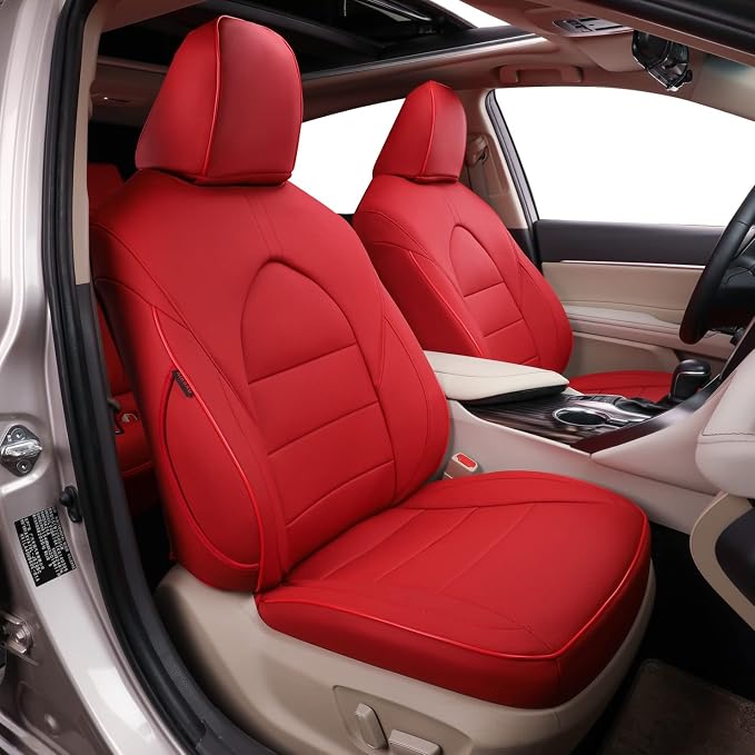 EKR Car Seat Covers for Toyota Camry 2018-2024 (Gas),Full Set | Custom Fit for Toyota Camry L/LE/SE 2018-2024 & SE Nightshade 2020-2024,Factory-Style Upgrade-Faux Leather(Red) by EKR