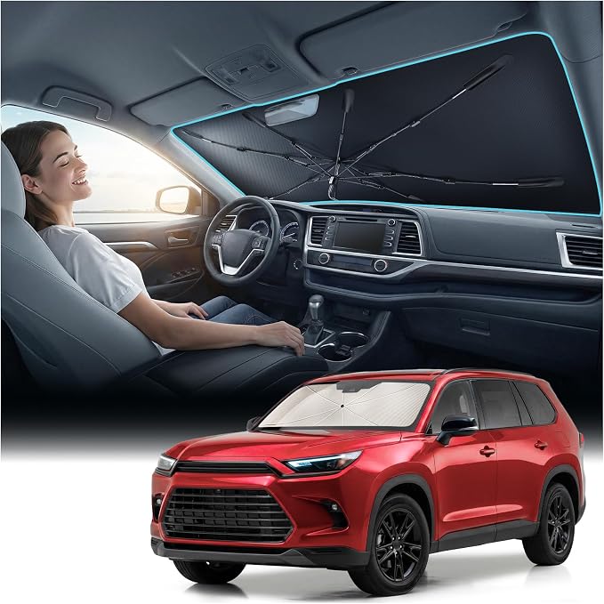 Nmoiss Windshield Sun Shade Umbrella [Vinyl Coating Heat Shield] for Toyota Grand Highlander XLE Limited Platinum Nightshade LE Accessories, Protect Car from Sun Rays by Nmoiss