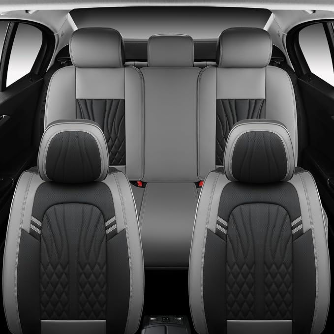 MINGBRON Leather Car Seat Covers,Car Seat Protector Waterproof,Seat Covers Full Set, Car Seat Protectors 5 Seats,Automotive Seat Covers Fit Most Cars Grey&Black - Image 4