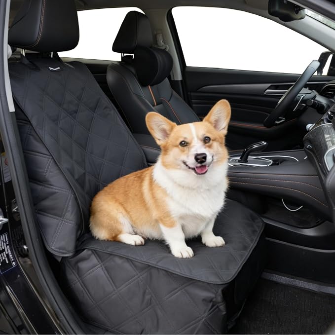 Waterproof Front Seat Dog Cover for Car SUV Truck, with Side Flaps, Black | Odorless Material, for Bucket Seat/Captain Chair, Full Protection by Pawander