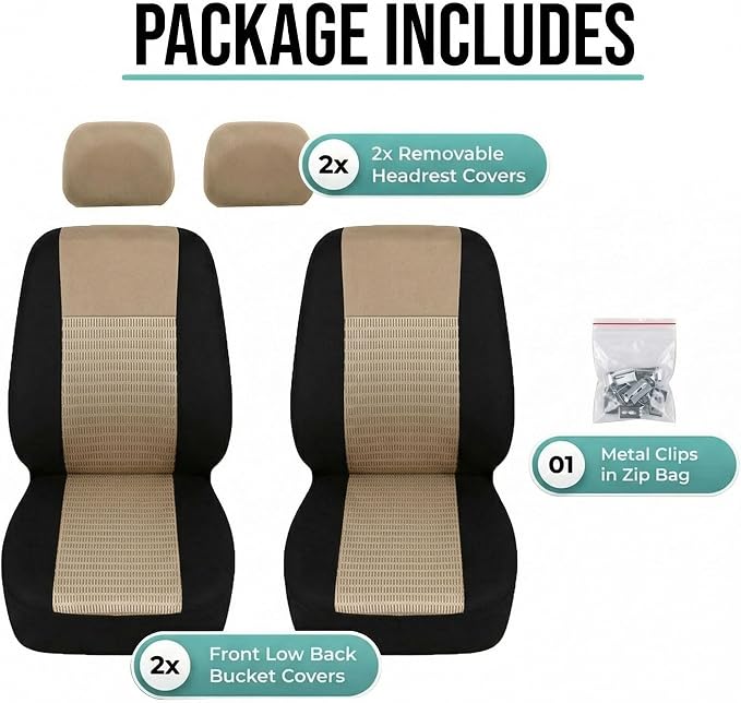 FH Group Universal Car Seat Covers Front Set for SUV Truck Sedan Vans | 3D Textured Breathable Fabric Seat Cover Set Protector with Airbag Compatible Interior Upgrade - Beige - Image 7