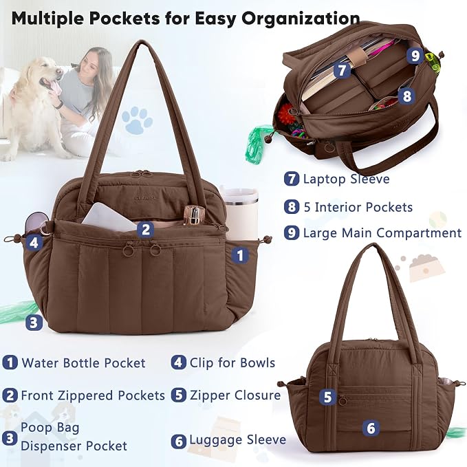 Dog Travel Bag for Supplies, Airline Approved Pet Travel Organizer with 2 Food Containers & Collapsible Bowls, Large Capacity Dogs Tote Bag for Weekend, Stylish Dog Mom Gift for Pet Lovers - Image 4