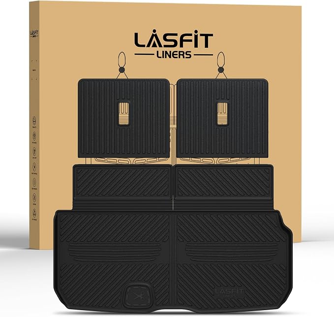 LASFIT Cargo Mat & Backrest Mat (3 Pieces) for Mercedes Benz GLS 2020-2026 | Fit for GLS 450/580/63 AMG, All Weather TPE Non-Slip Trunk Mat with Seatback, Black by LASFIT