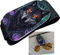 Rose Wolf Car Sunglasses Holder Universal Magnetic Visor Accessories | Floral Wolf Cars Accessories Leather Glasses Clip for Sun Visor Eyeglass Hanger Organizer for Women and Men Gifts Decor by TRXYQ
