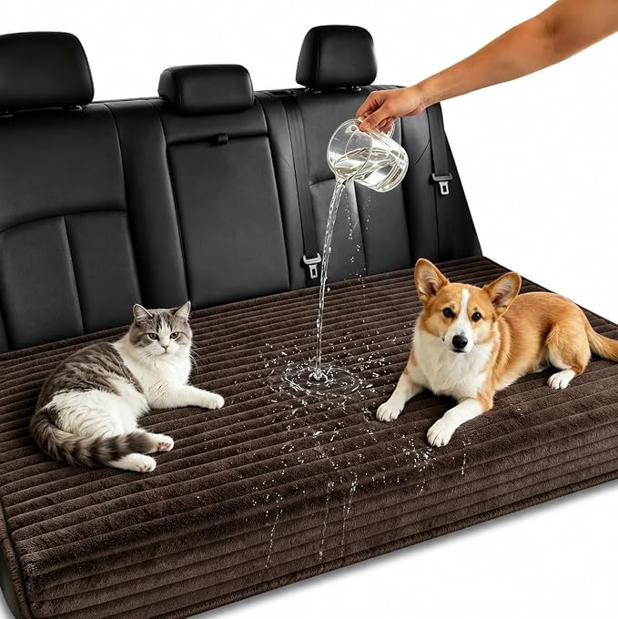 Dog Car Back Seat Bed Waterproof Non Slip Washable Pet Cover | Ultra-soft plush flannel pad soothes pet joint discomfort Vacuum compressed, heavy duty tear-resistant fabric(Brown) by Unknown