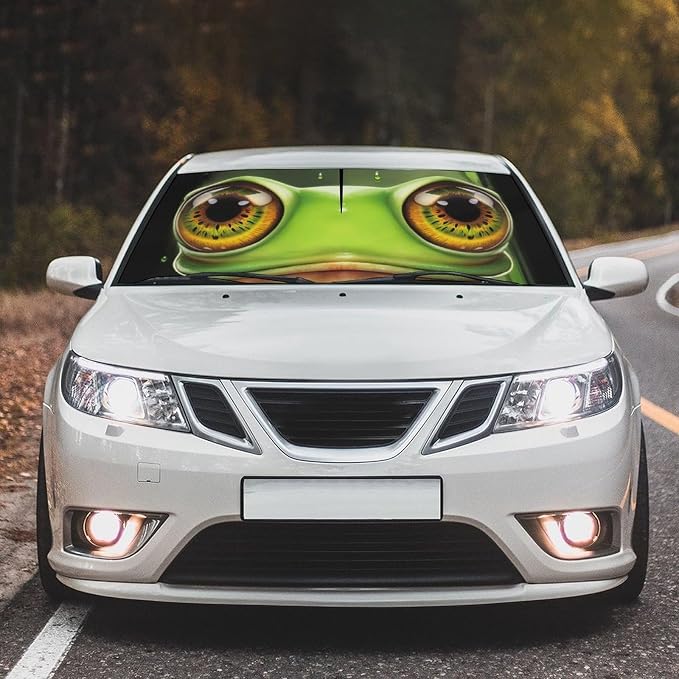 Socira Funny Frog Car Windshield Sunshade Umbrella Frog Eye Umbrella | Foldable Sun Shade Windshield Cover Sunshade Frog Car Accessories Blocks Uv Rays Keeps Cool (57" X 30") - Image 2