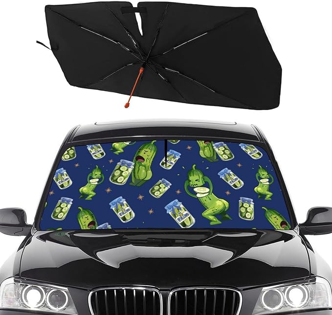 Socira Funny Pickle Car Windshield Sun Shade Umbrella Foldable Sunshade | for Front Window Auto Windshield Sunshade Covers Pickle Gifts for Men Car Accessories Protect from Sun Rays Heat 57'' X 30'' by Socira