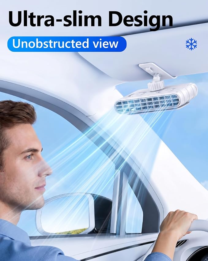 Car Clip on Fan for Sun Visor, 3000mAh Rechargeable Battery Powered Usb Fans That Blow Cold Air, Portable Car Cooling Fan for Cars without Ac, for Vehicle, Van, Suv, Rv, Truck, White - Image 3