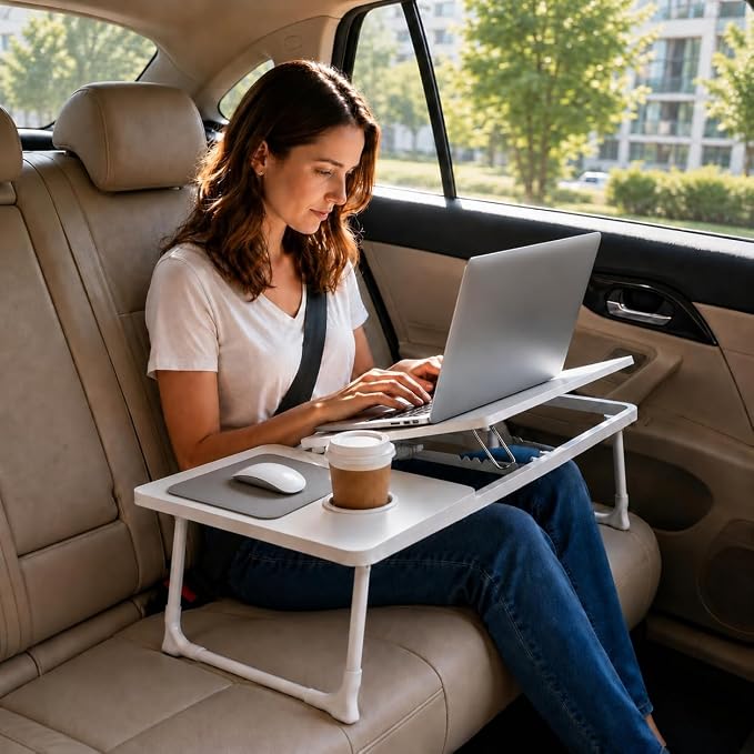 Car Desk for Laptop, Car Seat Table Tray with Cup Holder | Adjustable Car Desk for Travel, Eating, Laptop Work and Trips, Foldable Car Seat Table Organizer by Holoith