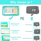 Bunliuys Chenille Letter Clear Makeup Bag with Stuff Patch, Travel Toiletry Makeup Bag with Handle, Nylon Waterproof Cosmetic Bag, Preppy Patch Makeup Bag for Women (Light Blue) - Image 4