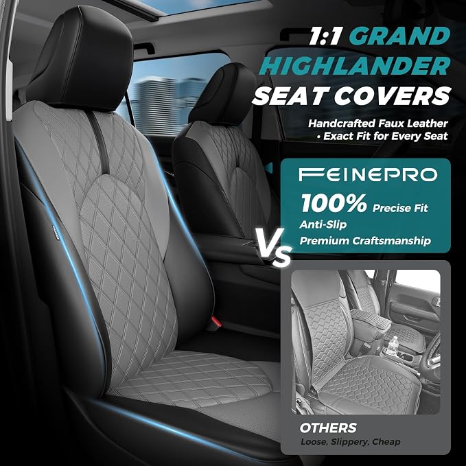 Custom Seat Covers for Toyota Grand Highlander 2024-2026 7 Seats | black grey, faux leather, 2nd row captain chairs, waterproof, breathable, airbag compatible, stain resistant - Image 3