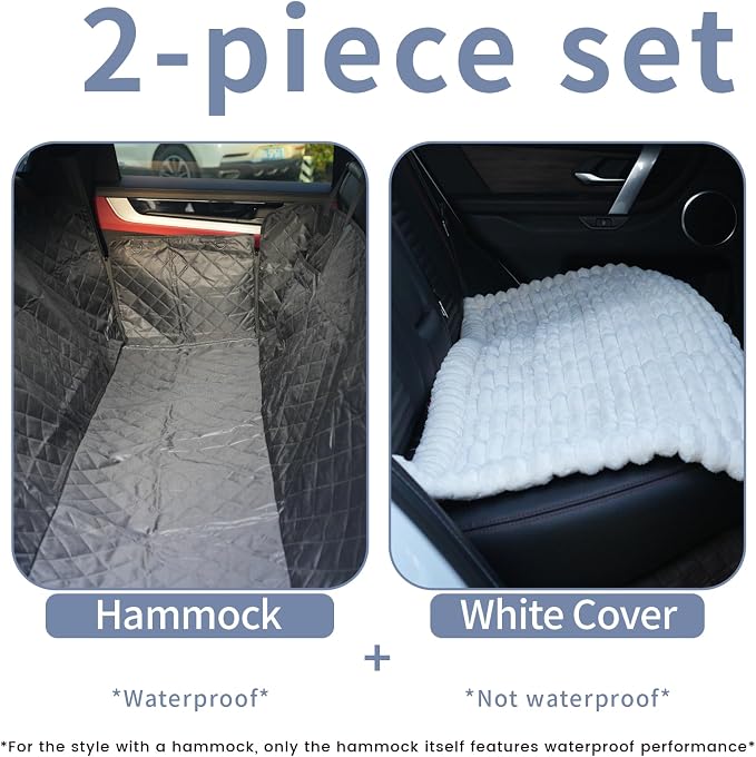 Dog Car Seat Cover 2 Piece Seat Waterproof Hammock and White Cover | Scratch Proof Nonslip Back Seat Pet Bed Mat for Travel Durable Soft Back Seat Covers for Cars Trucks and SUVs - Image 2