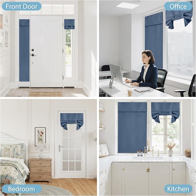 RYB HOME Blackout Door Curtain for Patio Front Tricia French Door Window | Thermal Insulated, Self Adhesive, Privacy, For Patio Kitchen Front Entry Front Back Door Glass Window, W30 x L72, 1 Panel - Image 9