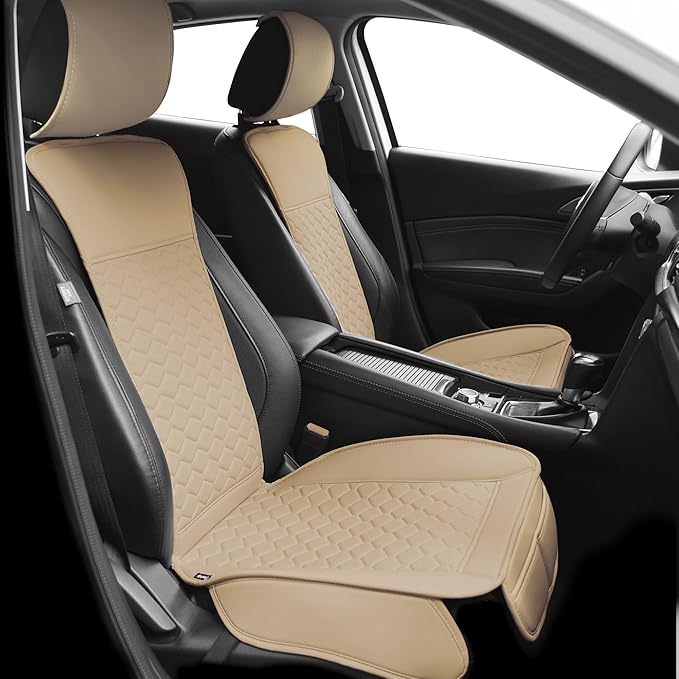 Elantrip Leather Car Seat Covers Front 2PC Waterproof Universal Fit Beige | Elegant beige diamond-quilted faux leather — waterproof, soft & easy to clean by Elantrip