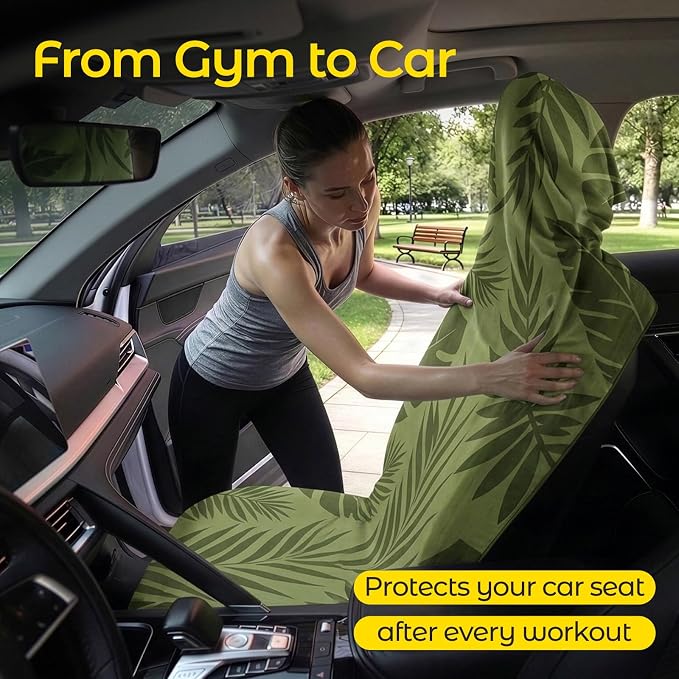 Car Seat Towel Cover, Full-Sized, Sweat Absorbing Towel for Gym - Palm | Washable quick-dry towel cover protects front seats from sweat and water after gym, workout, running, beach and swimming - Image 3