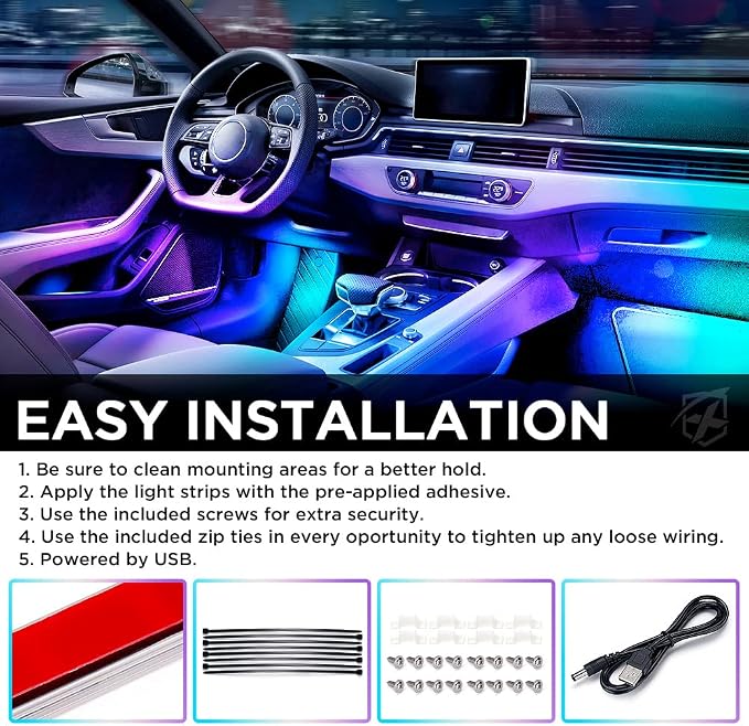 Xprite Dreamcolor USB LED Cars Interior Lights Strip Kits, w/Remote & Bluetooth APP Control, Footwell Under Dash RGB Neon Chasing Inside Lights, DIY Music Mode, Universal for Vehicle Trucks UTV ATV - Image 6