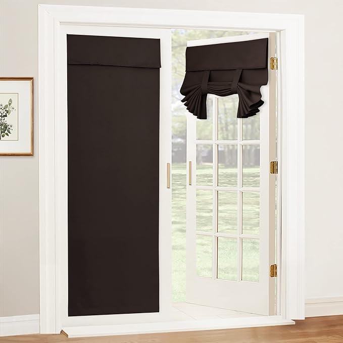 RYB HOME Blackout French Door Curtain for Kitchen Front Back Door Window | Self Adhesive No Drill, Privacy Thermal Insulated, For Patio Glass Door Window, Renter Friendly,, W26 x L69, Brown, 1 Panel by RYBHOME
