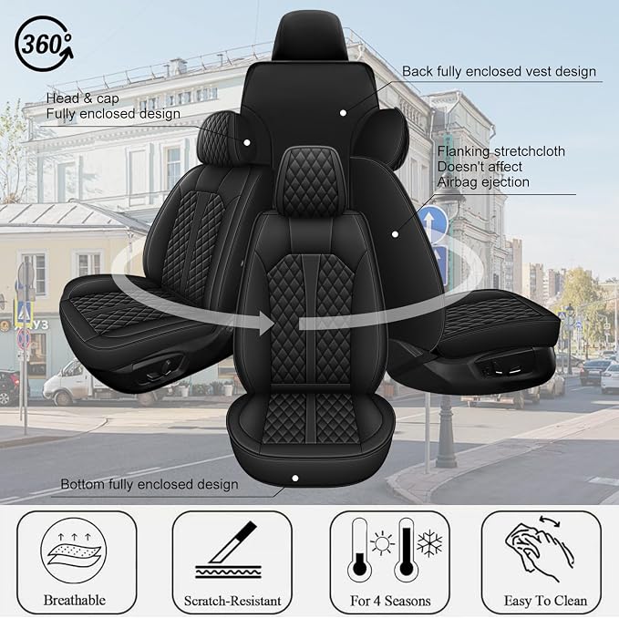 IKABEVEM for Toyota RAV4 Car Seat Covers 2013-2026 Full Set | Waterproof Faux Leather, Airbag Compatible, Easy to Install & Wipe Car Seat Protector,5 Seats Covers Fit for RAV4, Black - Image 7