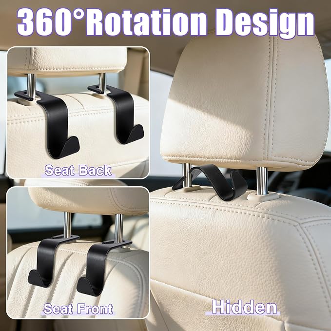 BFXM 6 Pack Car Seat Headrest Hooks,Car Accessories Black | Back Seat Purse Hanger Holder Hook, Universal Storage Organizer for Handbag Grocery Bags Coats - Image 4
