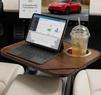 360° Adjustable Tesla Table: Car Tray Holds 2 Laptops (8kg) - 90% Less Shake on Rough Roads - Tool-Free 3s Setup - Solid Wood Platform - With cup holder - car desk for laptop by Wexyldra