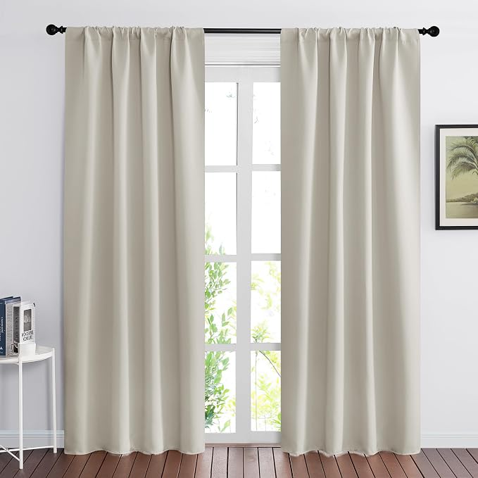 RYB HOME Curtains for Bedroom Living Room Nursery Office 72 inches Long | Room Darkening,Thermal Insulated,Privacy Protection,Rod Pocket,Drapes for Office Home Theater,W42 x L72,Natural,2 Panels by RYBHOME