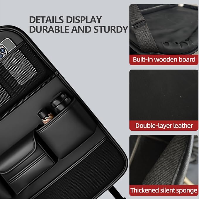 2 Pack Leather Car Backseat Organizer with Foldable Table Tray, Universal Car Seat Back Protector Kick Mat with Touchscreen Tablet Holder, Storage Pockets, Cup Holders & Tissue Holder, Black - Image 5