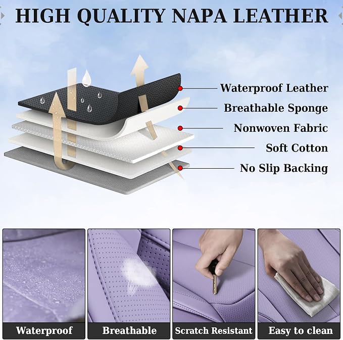 Coverado Car Seat Covers, Seat Covers for Cars, Waterproof Leather Auto Seat Protectors, Leather Car Seat Cushion, Car Interiors Accessories Universal Fit for Most Cars - Image 3