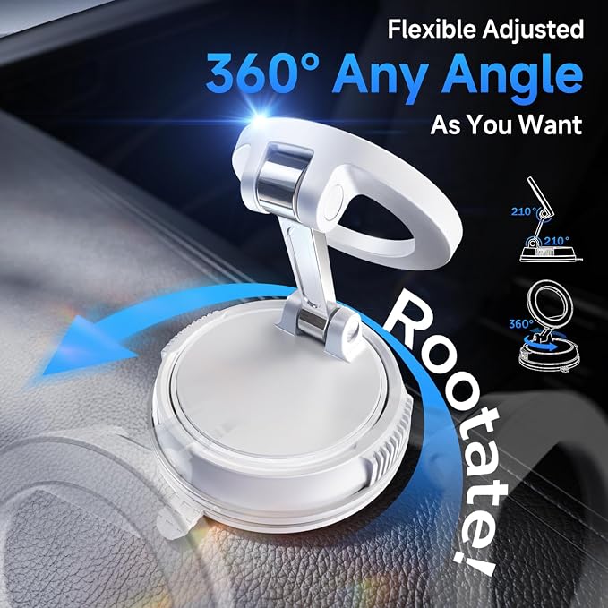 ANDERY Car Phone Holder for Magsafe [78+LBS Max Suction & 2400gf Magnetic] | 360° Adjustable Car Phone Mount, Phone Holders for Your Car for iPhone 17-12 Pro Max Air Plus (White) - Image 5