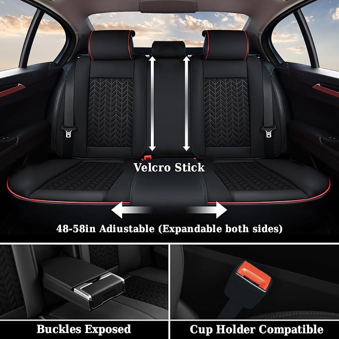 Coverado Seat Covers Full Set, Seat Covers for Cars, Car Seat Covers Winter, Breathable Faux Leather Car Seat Protector Car Seat Cushion, Black Car Seat Covers Universal Fit for Most Cars SUVs Trucks - Image 4