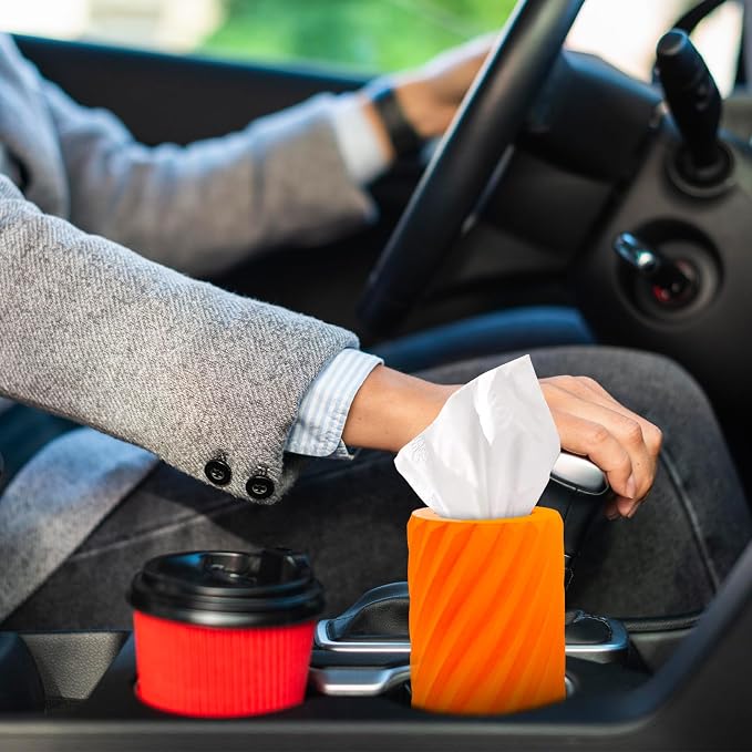 Car Tissue Holder, Refillable Round Cylinder with 3 Tissue Packs, Universal Fit for Vehicle Cup Holder, Home & Office, Car Accessories Interior (Orange) - Image 7