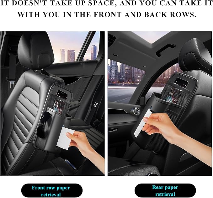 Car Tissue Holder, Seat Side Hanging Bag Rectangle Tissue Box Cover with Mesh Net Pockets, Leather Front Seat Side Tissue Dispenser for 100 Count Napkin, Phone, Coins - Image 4