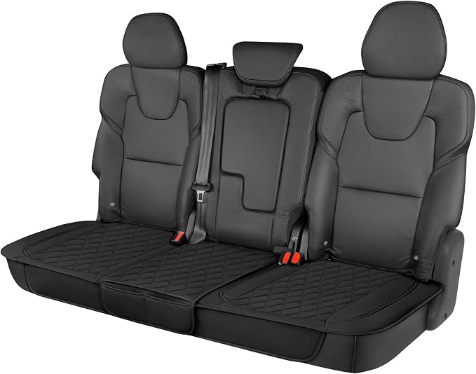 Motor Trend Rear Seat Cushion - Black Diamond Stitched Faux Leather Rear Seat Cover for Cars, Trucks, SUVs - Padded, Waterproof, Non-Slip Back Seat Cover with Storage Pockets by MotorTrend