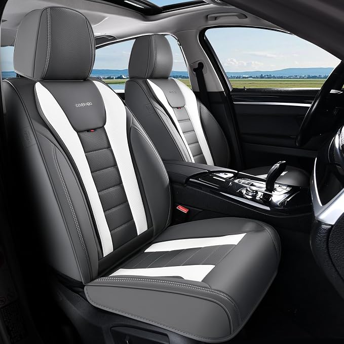 Coverado Car Seat Covers, Front Covers for Cars, Car Seat Cover Front Seats, Automotive Seat Cover, Waterproof, Leather Car Seat Cushion, Universal Interior Covers Seat Protectors for Most Cars by COVERADOAUTO