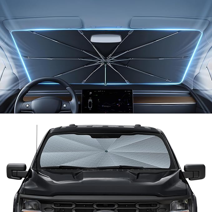 Autorder Windshield Sun Shade Umbrella for 2021-2026 Ford F150 F250 F350 F450 Accessories,Upgraded Ice Crystal Material,Easy Setup Umbrella Sunshade for Car Windshield,100% Sun Blocking by Autorder