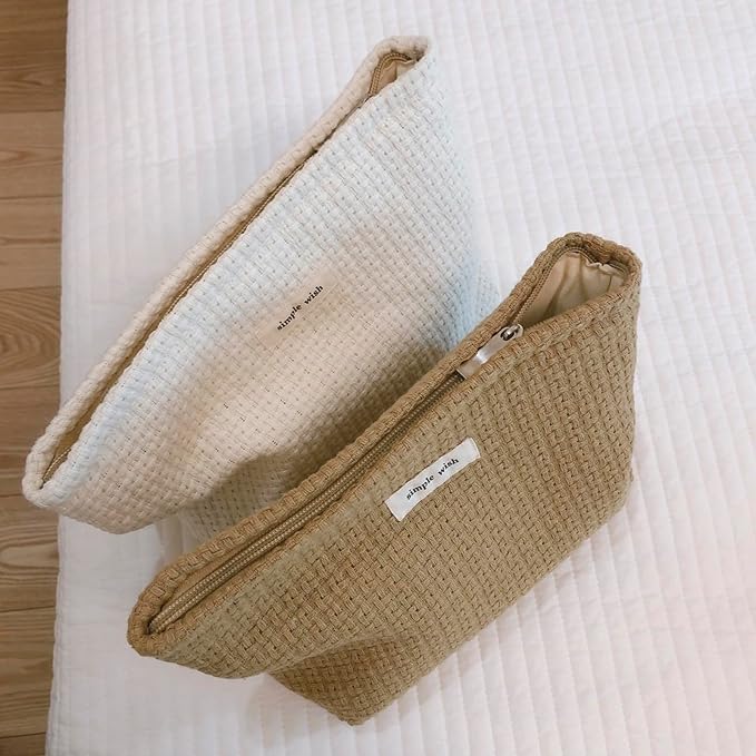 RSRSLEII Woven Travel Makeup Bag, Cute Travel Toiletry Bag(08Brown Weaving) | Aesthetic Portable Cosmetic Bag with Canvas Lining, Coquette Makeup Pouch, Skincare Bag Car Storage Bag for Women and Girls - Image 6