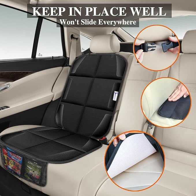 Car Seat Protector, Non-Slip Rubber Padded Backing Seat Protector for Child Seats, Waterproof Thickest Padding Car Seat Protector Under Baby Seat - No Imprint (Black-Ⅰ-2pcs) - Image 6