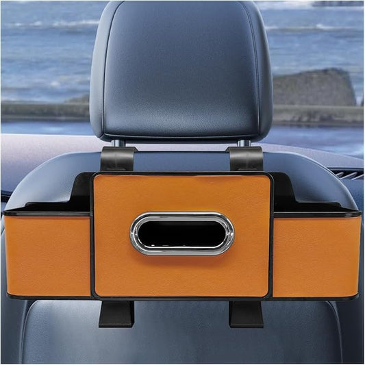 YoRise Multifunctional Car Back Seat Organizer, Leather Automotive Headrest Phone & Tissue & Cup Holder with Hooks, Family Travel Vehicle Backseat Storage Box for Drink, Snack, Handbag (Orange) by Unknown