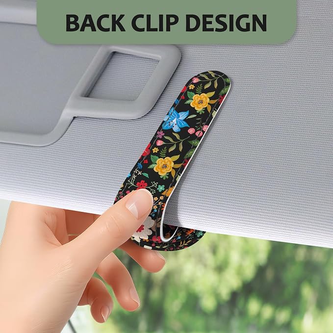 2 Pack Magnetic Leather Sunglass Holder, Universal Magnetic Car Eyeglass Hanger Clip for Different Size Eyeglasses, Car Visor Accessories (Black Floral) - Image 4